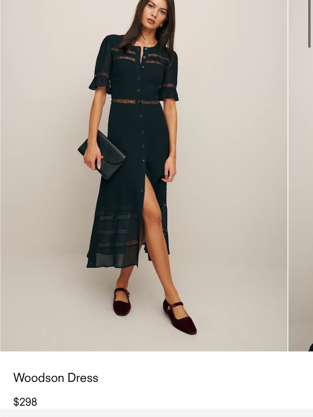 Reformation Black Woodson Lace-Trim Midi Dress